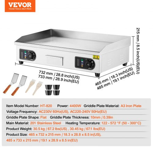 VEVOR 4400W Elektro Grillplatte Glatt Kommerziell Eisen Gastrogrill Küche (kein Stecker)