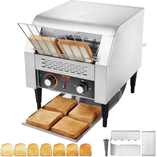 VEVOR Durchlauf-Toaster 1770 W Förderbandtoaster, Kettentoaster, Drei Einstellbare Modi 150 / 300 / 450 Scheiben pro Stunde, Kommerzieller Toaster Förderband Edelstal Restaurants, Bäckereien