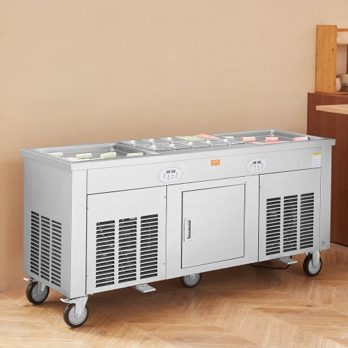 VEVOR Rollbare Maschine für Frittierte Eisrollen, 2 Stk. 45 x 45 cm Quadratische Pfannen zum Frittieren von Eis, Kommerzielle Eismaschine mit Kompressor und 4 Schabern, für Eiscreme, Frozen Yogurt