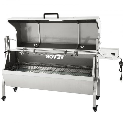 VEVOR Rotisserie-Grill, Edelstahl, Schweinelamm, Haubenbräter, 127 cm, elektrischer Holzkohlespieß, mit 40-W-Motor und höhenverstellbaren, feststellbaren Rollen, mit Deckel, für Outdoor, Camping usw.