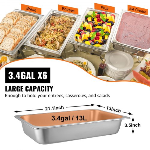 VEVOR Edelstahl Behälter 6 Stk. Speisebehälter Essens Behälter, Antihaft Teller, 537 x 330 x 90 mm kommerzieller Warmhaltebehälter für Speisen, Torten, Aufläufe, Hotelpfanne Tisch Food Pan
