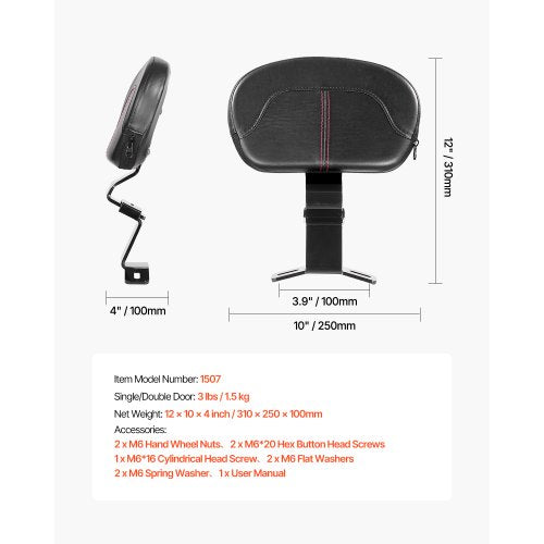 VEVOR Motorrad-Rückenlehne Sissy Bar für Harley-Davidson Touring Street 31cm