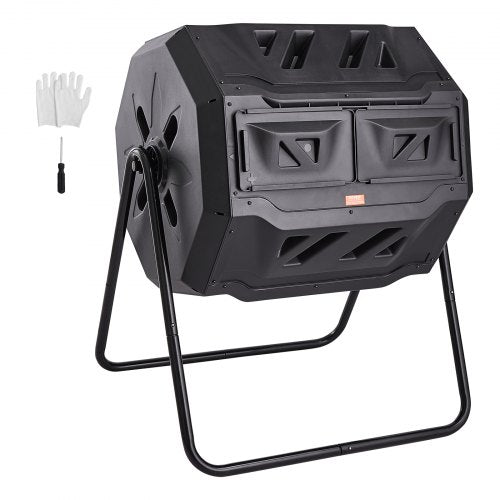 VEVOR Tumbling-Komposterbin Komposter Tumbler 162,7 L, Trommelkomposter Drehbar Doppelraum Tumbling Komposter 735 x 625 x 955 mm, 50 kg Belastbarer Garten Kompostbehälter inkl. Handschuhe