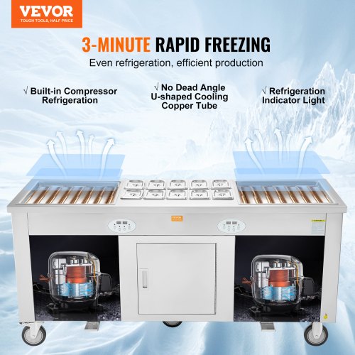 VEVOR Rollbare Maschine für Frittierte Eisrollen, 2 Stk. 45 x 45 cm Quadratische Pfannen zum Frittieren von Eis, Kommerzielle Eismaschine mit Kompressor und 4 Schabern, für Eiscreme, Frozen Yogurt