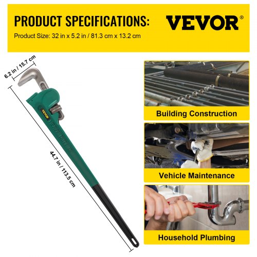 Heavy Duty 48" Aluminum Pipe Wrench 4" Jaw Straight Pipe Wrench Plumbing