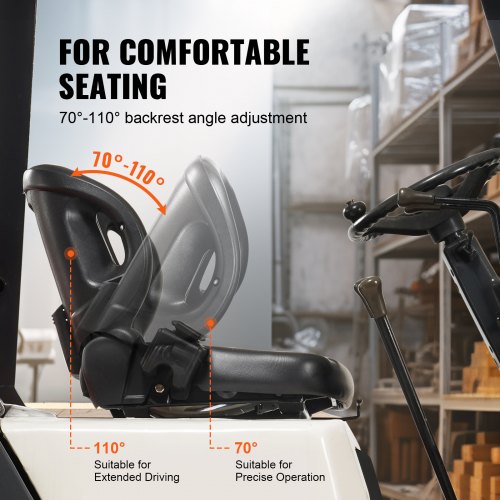VEVOR Universal Traktorsitz aus PVC-Kunstleder und Polyurethanschaum Traktor Schleppersitz mit Sicherheitsgurt und Mikro-Sicherheitsschalter Fahrersitz Einzelsitz 160–340mm Schlitz