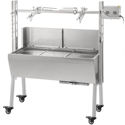 VEVOR BBQ Spießgrill Tisch Spießbratengrill mit Grillmotor für Hähnchen Lamm, Rind oder Rollbraten, mit höhenverstellbarer Spieß für bis zu 60 kg Grillgut, Grillfläche Holzkohlegrill: ca. 88 x 44 cm