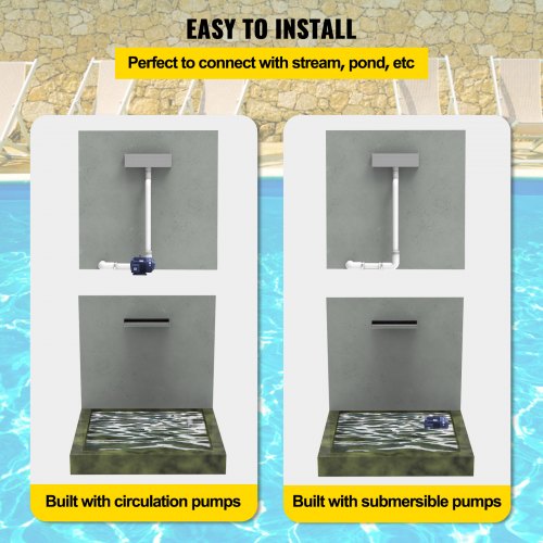 VEVOR Wasserfall Schwalldusche Pool aus Edelstahl Wasserfall Fontäne 30 x 26 x 8 cm Schwallbrause 37 mm Wassereinlass Schwalldusche