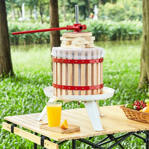 VEVOR Obstpresse Saftpresse Beerenpresse 12 L, Fruchtpresse 25 x 25 cm Zelkova-Holz Manuelle Obstpresse, Apfelpresse Weinpresse Maischepresse Saftpresse Entsafter Obstmühle mit Filtertüten
