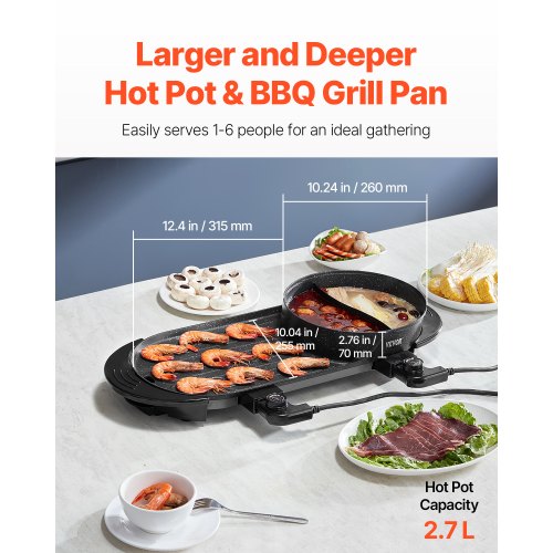 VEVOR Hot Pot mit Grill 2200W 2-in-1 Elektrischer rauchfreier Grill und Hot Pot