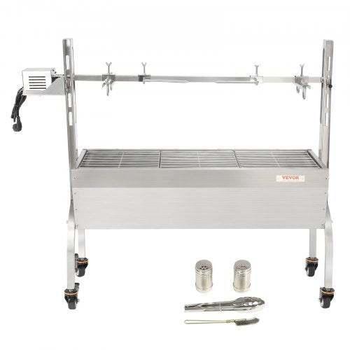 VEVOR Spanferkelgrill Lammgrill 117 cm, 41 kg Edelstahl Drehspieß 4-stufig höhenverstellbar, 50 W 2 in 1 BBQ-Rotisserie-Grill inkl. Gewürzdose &amp; Reinigungsbürste &amp; Griff Elektrogrill Beweglich