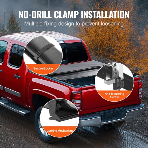 VEVOR Ladeflächenabdeckung, aufrollbare Ladeflächenabdeckung, kompatibel mit 2014–2024 Chevy Silverado/GMC Sierra 1500, für 20 x 15 cm/20 x 16 cm große Ladeflächen, weiches PVC-Material