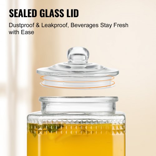 VEVOR Getränkespender, 1,5 Gallonen Getränkespender für Partys, Saftspender aus Glas mit Ständer, Zapfhahn aus Edelstahl, Eistee-Limonadensaft-Wasserspender, für Restaurants, Hotels, Partys