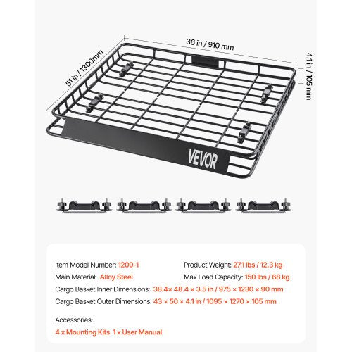 VEVOR Dachgepäckträger Gepäckträgerkorb Autodach 1095x1270x105mm Lkw SUV