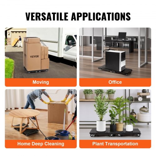VEVOR Möbelwagen, Möbelwagen, 4 Räder, tragbare bewegliche Rollen, robust, ineinandergreifend, klein, flach, für schwere Möbel, 2 Stück, 40,6 x 27,9 cm, 227,8 kg Kapazität, schwarz