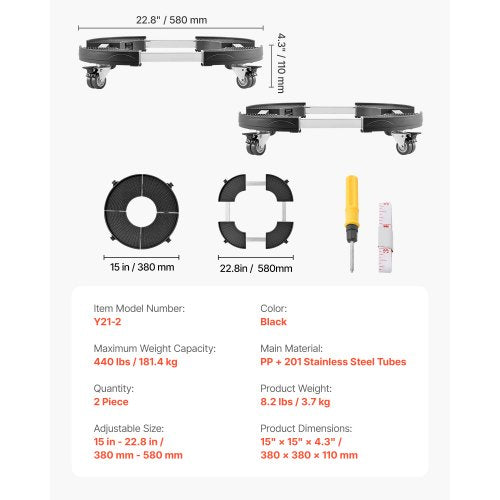 VEVOR 2x Transportroller Rollwagen Transportwagen 38–58cm verstellbar 181,4kg