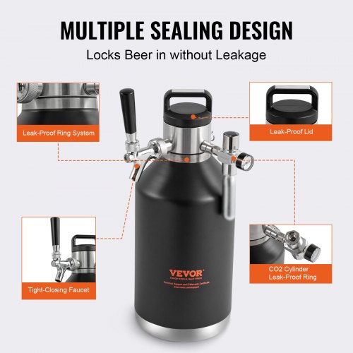 VEVOR Bierzapfanlage Mini Bierfass Bierbraugerät 4 L, Tragbares Druckfass-Set Doppellagige Edelstahlschicht Growler System Einstellbarer Hahn 27 ℃, Fassbier Hausbrauerei Frisch und Kohlensäurehaltig