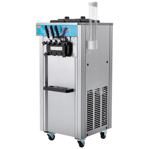 VEVOR Kommerzielle Softeismaschine, 21–31 l/h Leistung, Freistehende Softeismaschine mit 3 Geschmacksrichtungen, 2 x 5,5 L Edelstahlzylinder, LED-Panel, Automatische Vorkühlung, für Restaurantbars