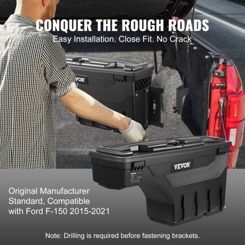 VEVOR LKW-Ladeflächen-Aufbewahrungsbox, Abschließbarer Schwenkkoffer, 25 L ABS-Radkasten-Werkzeugkasten, Wasserdicht &amp; Langlebig, Kompatibel mit Ford F-150 2015–2021 R, LKW-Ladefläche Aufbewahrungsbox