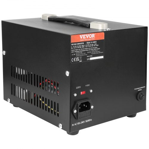 VEVOR 500VA Spannungswandler Transformator AC 110V⇋220V Transformer Wandler 2x US NEMA 5-15R 3-polige/ 2x standardmäßige europäische Shucko-Ausgangssteckdosen, 1x 5V-USB-Anschluss, 1x Typ-C-Buchse