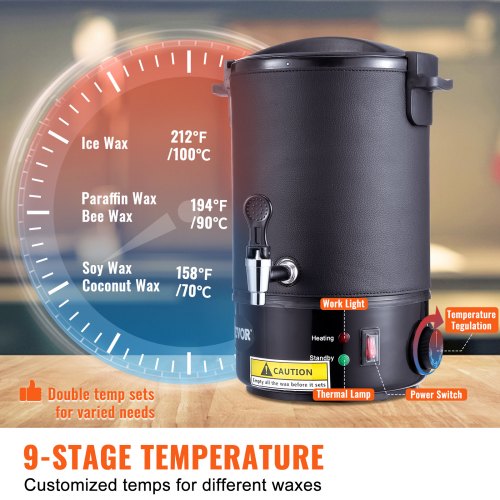 VEVOR Kerzenherstellung Kit Kommerzieller Elektrischer Wachsschmelzer 6,5 L, 1100 W Wachsschmelzgerät Kerzenherstellungsmaschine, DIY Kerzen Selber Machen Set inkl. Dochte, Kerzengießtopf, Löffel