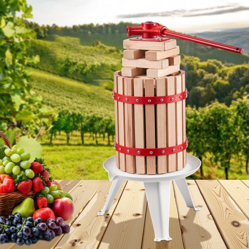 VEVOR Obstweinpresse Apfelmühle Manuelle Presse Weinherstellung 6L mit Holzkorb
