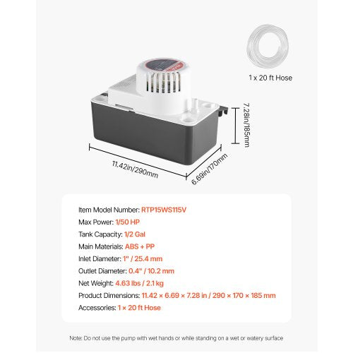 VEVOR Kondensatabfuhrpumpe Automatische Kondensatpumpe 1/50PS 65GPH 4,57m Hub