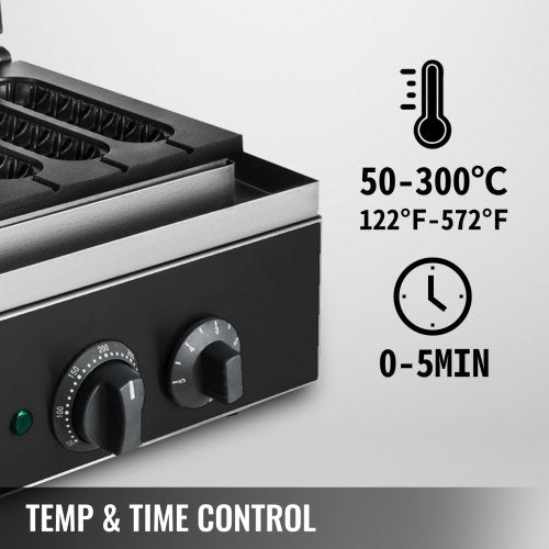 VEVOR Waffelmaschine 1500 W Waffeleisen Backblech Waffelautomat 130 x 30 mm Jede Waffelgröße Waffle Maker 50-300 °C 0-5 Minuten Waffeleisen