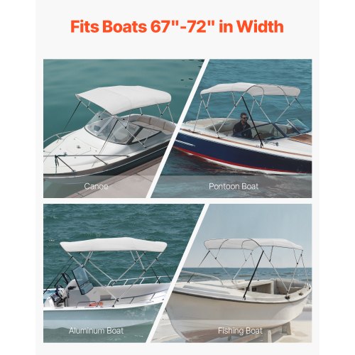 VEVOR Bimini Top Bootsverdeck Bootdach Sonnenverdeck Hellgrau 4 Bögen 170-183cm