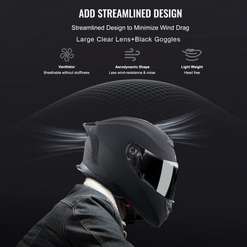 VEVOR Integralhelm Motorrad Motocrosshelm Motorradhelm 61cm Schwarz Größe XL