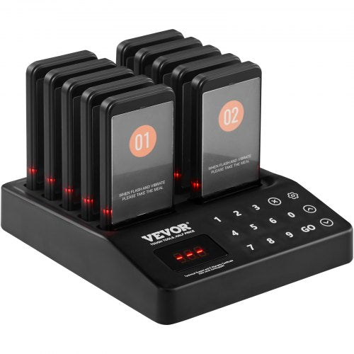 VEVOR Restaurant-Pager-System, Kabelloses Warteschlangensignal mit 400 m Reichweite, Piepser zur Rufannahme von Gästen mit Vibration und Blinken, 10 Pager für Imbisswagen, Kirche, Kindergarten