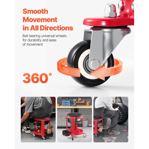 VEVOR Rollbarer Mechanikerhocker Verstellbarer Garagensitz mit Stauraum 136kg