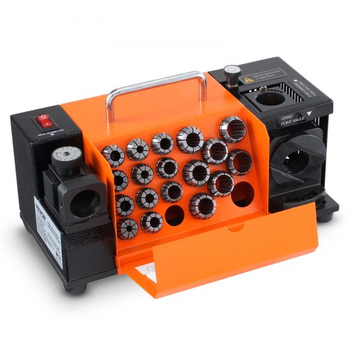 VEVOR Bohrerschleifgerät 120 W Bohrerschleifmaschine 4500 U/min Schärfstation 45# Stahl Bohrerschärfgerät 95-135° Einstellbarer Spitzenwinkel 18 Spannzangen Geeignet für Bohrerdurchmesser φ3–20 mm