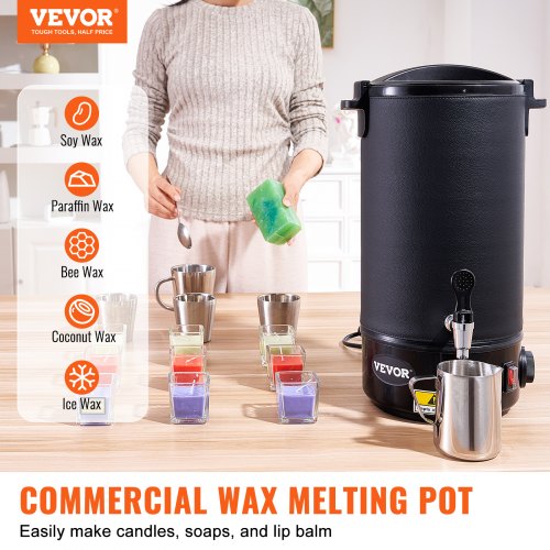 VEVOR Kerzenherstellung Kit Kommerzieller Elektrischer Wachsschmelzer 10 L, 1100 W Wachsschmelzgerät Kerzenherstellungsmaschine, DIY Kerzen Selber Machen Set inkl. Dochte, Kerzengießtopf, Löffel