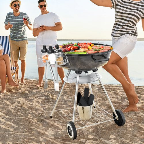 VEVOR Wasserkocher Holzkohlegrill Kugelgrill 56 cm tragbar Grill Kugelgrill mit Deckel Leckeres BBQ Picknickgrill mit großer Grillfläche Holzkohle