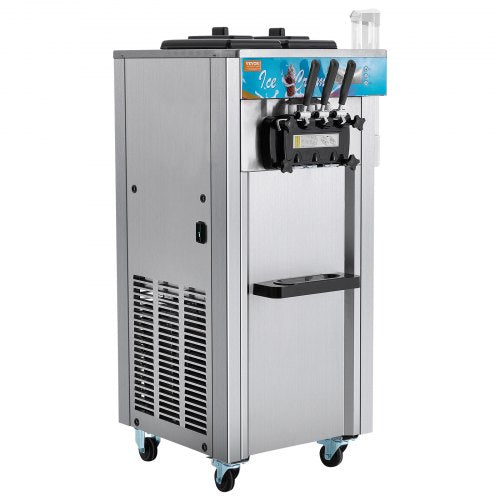 VEVOR Kommerzielle Softeismaschine, 21–31 l/h Leistung, Freistehende Softeismaschine mit 3 Geschmacksrichtungen, 2 x 5,5 L Edelstahlzylinder, LED-Panel, Automatische Vorkühlung, für Restaurantbars