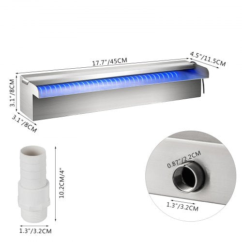 VEVOR Schwalldusche Pool Wasserfall Poolfontäne Led 17,7 x 4,5 x 3,1 Poolbrunnen 1,3 Wasserfontäne 0,87 Dekoration Gartenteich