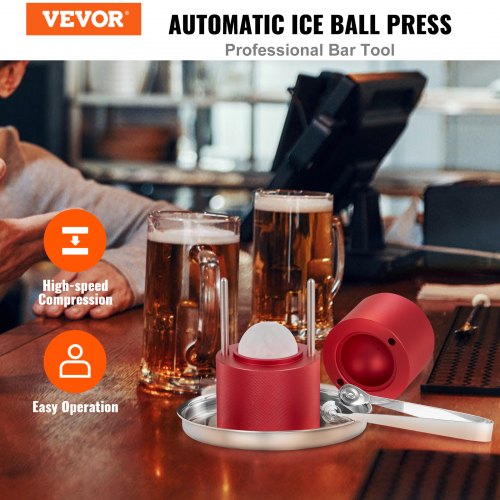 VEVOR Eiswürfelbereiter Eiswürfelformen Satz 60 mm, Eiswürfelform Eiskugelform mit Eiszange &amp; Tropfschale, Alu Rote Strapazierfähige Eiswürfelformen Eiswürfelbehälter Whisky Americano, Saft &amp; Milch
