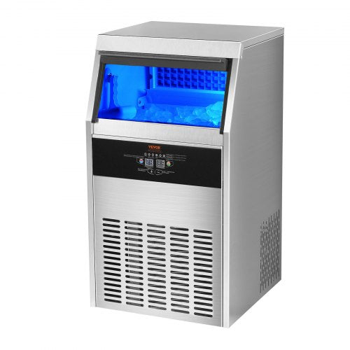 VEVOR Kommerzieller Eiswürfelbereiter Eismaschine 56 kg / 24 h, Leichte Würfeleismaschine 15 kg Eisspeicherkapazität 60 Stk. Eiswürfel, Edelstahl Eiswürfelbereiter inkl. Wasserfilter &amp; Eisschaufel