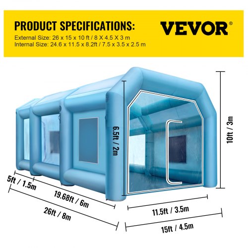 VEVOR Aufblasbare Sprühkabine Lackierzelt 8x4,5x3m Aufblasbare Lackierkabine Zelt Spritzkabine Großes Autozelt Partyzelt Campingzelt Luftzelt mit 2