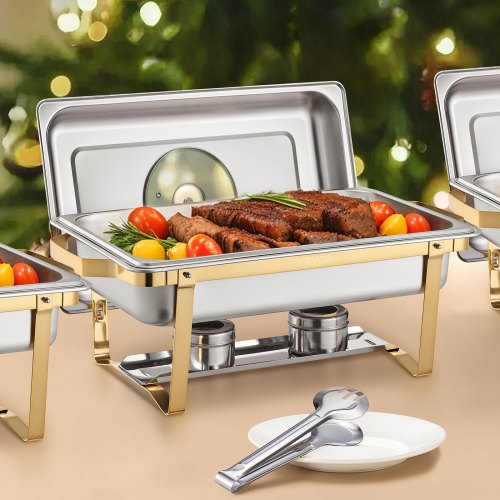 VEVOR Chafing Dish Set Speisenwärmer Edelstahl 7,5L 4 Behälter Gold Buffet