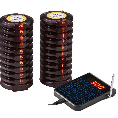 VEVOR Restaurant-Pager-System, Kabelloses Warteschlangensignal mit 500 m Reichweite, Piepser zur Rufannahme von Gästen mit Vibration und Blinken, 20 Pager für Imbisswagen, Kirche