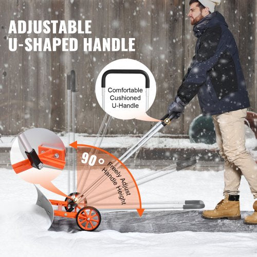 VEVOR Schneeschieber mit Rädern 74,5cm Schneeschaufel Schneeschippe Schneeräumer mit breiter Klinge und U-förmigem Griff Seitenwinkel von 15° Schneeräumgeräte Ideal für Schulen Krankenhäuser Parks