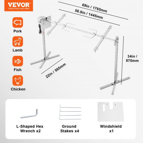 VEVOR Spanferkelgrill Lammgrill BBQ Grill Edelstahgrill 60kg Drehspieß Grill