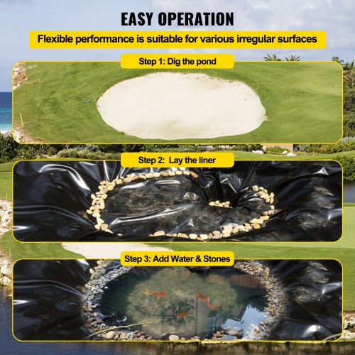VEVOR LLDPE-Teichfolie 6 x 7,6 m, Teichfolie 20 Mil, Fischteichfolien für Wasserfall, Teich und Fischteiche