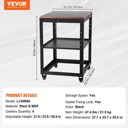 VEVOR Maschinenständer Dickenhobel 70,3×60,3×90cm Untergestell Dickenhobelmaschine Stahl &amp; MDF Max. Belastbarkeit 45kg Maschinentisch höhenverstellbar Kompitable mit meisten Hobelmaschinen Sägen