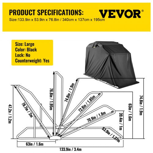 VEVOR Motorradabdeckung 600D Motorradgarage Oxford Rollabdeckung wasserdicht