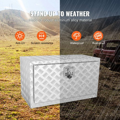 VEVOR Unterboden-Lkw-Box, 760 x 430 x 460 mm Pickup-Aufbewahrungsbox, Aluminium-Werkzeugkasten mit Schloss &amp; Schlüsseln, Wasserdichte Anhänger-Werkzeugkiste für Lkw, Transporter, Anhänger usw. Silber