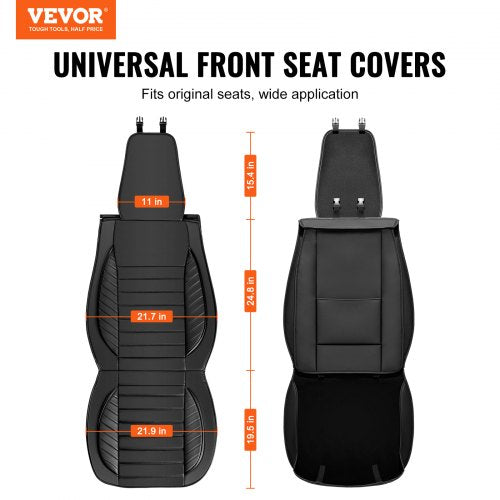 VEVOR Sitzbezüge, Universal Autositzbezüge Vordersitze, 2 Stück Kunstleder Sitzbezug, Halbgeschlossenes Design, abnehmbare Kopfstütze und Airbag kompatibel, für die meisten Autos SUVs Trucks Schwarz