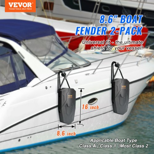 VEVOR Fender-Set 2 Fenders 21,84 x 40,64 cm EVA Bootsfender, Horizontale oder vertikale Montage, Stegfender mit Polyesterseile &amp; Kabelschloss Aufbewahrungstasche, UV-geschützt Bootsfender Schwarz